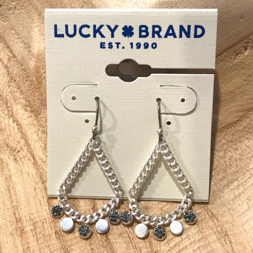 Lucky Brand Silver toned Earrings with Black Sparkle Accents--NWT!
